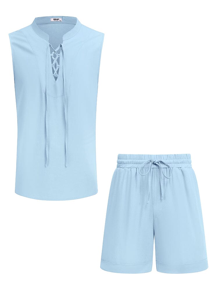 Casual Beach Tank Top Shorts Set (US Only) Beach Sets coofandy Clear Blue S