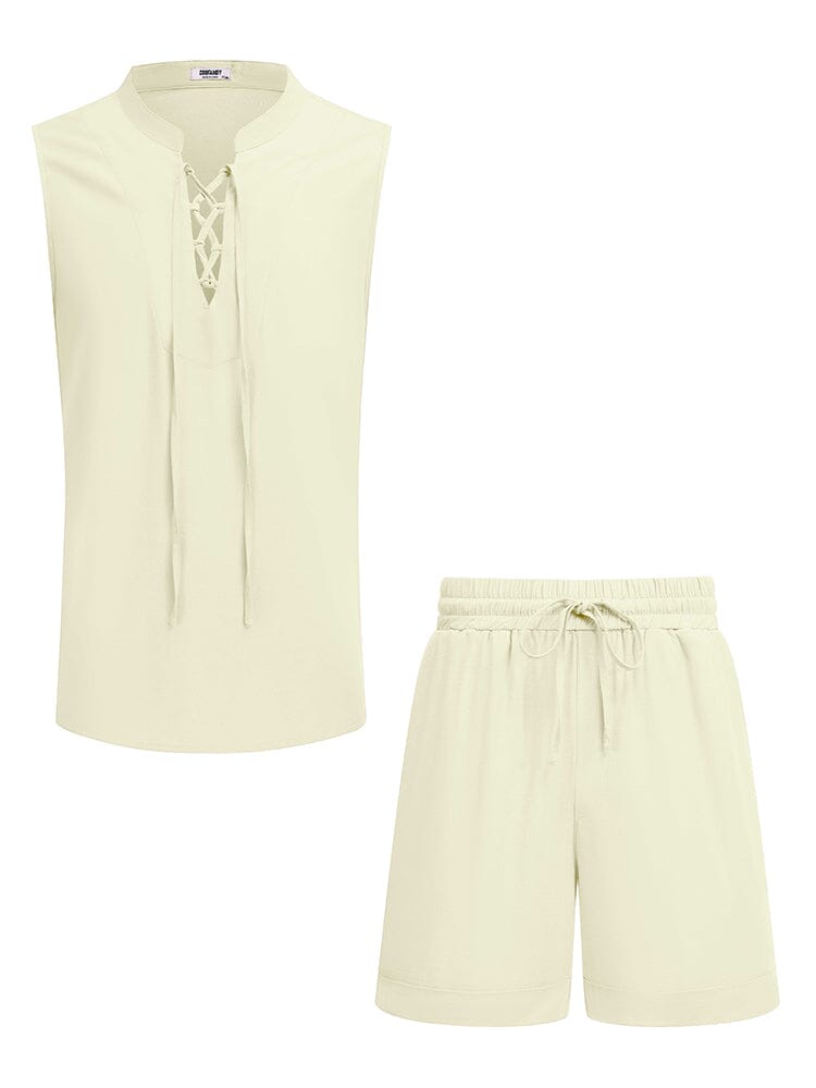 Casual Beach Tank Top Shorts Set (US Only) Beach Sets coofandy Cream S