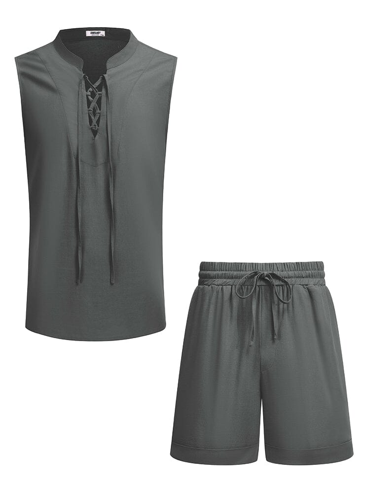 Casual Beach Tank Top Shorts Set (US Only) Beach Sets coofandy Grey S