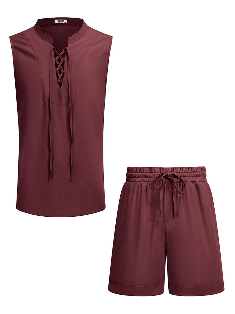 Casual Beach Tank Top Shorts Set (US Only) Beach Sets coofandy Dark Red S