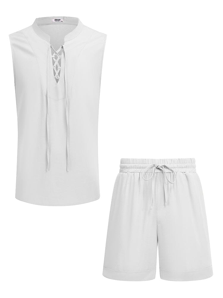Casual Beach Tank Top Shorts Set (US Only) Beach Sets coofandy White S