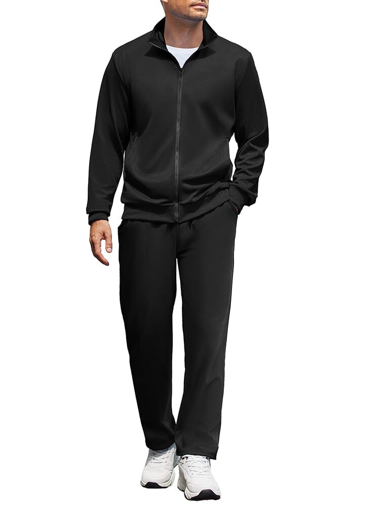 Casual Full Zip Tracksuit Set (US Only) Sports Set coofandy Black S