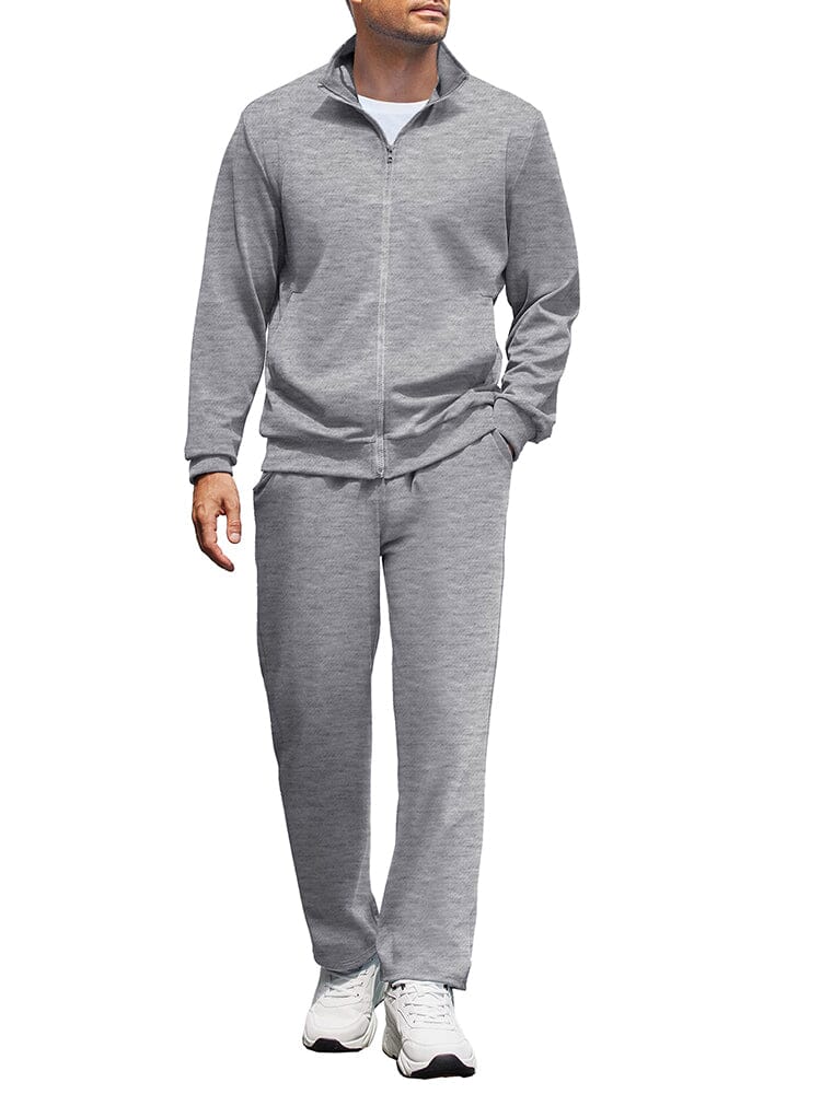 Casual Full Zip Tracksuit Set (US Only) Sports Set coofandy Light Grey S