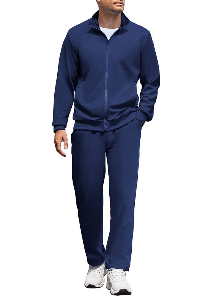 Casual Full Zip Tracksuit Set (US Only) Sports Set coofandy Navy Blue S