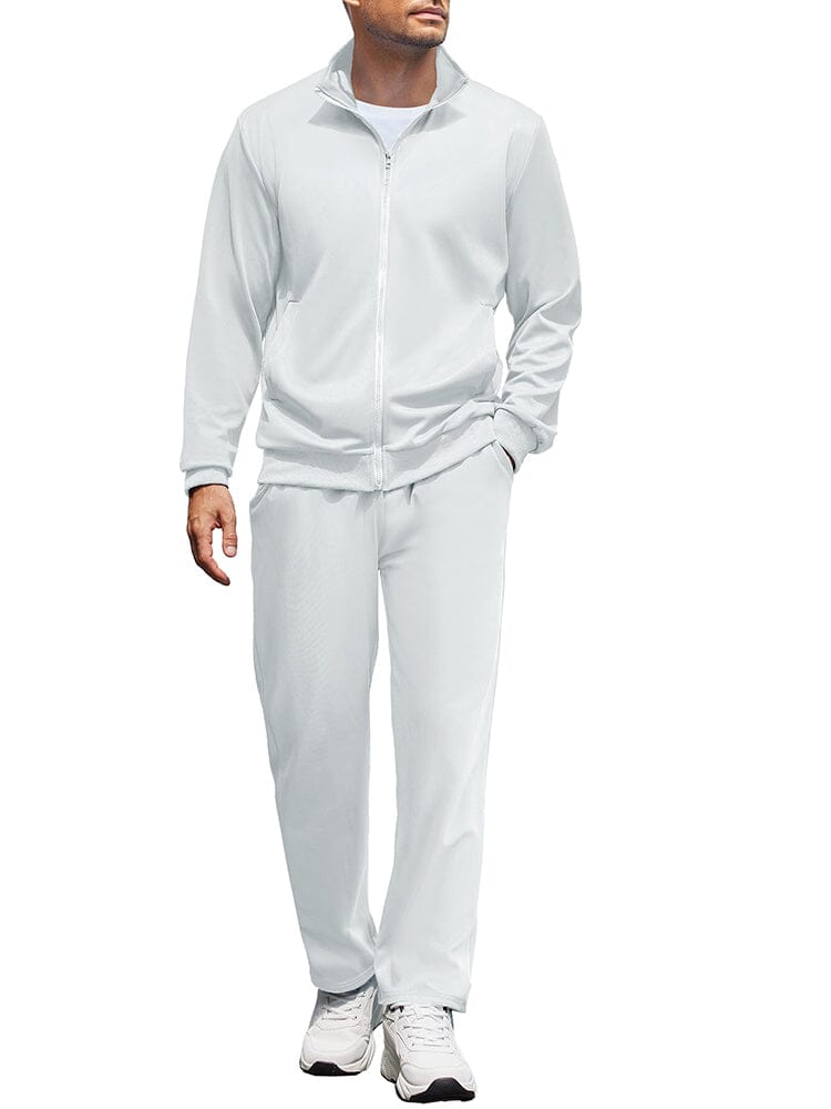 Casual Full Zip Tracksuit Set (US Only) Sports Set coofandy White S