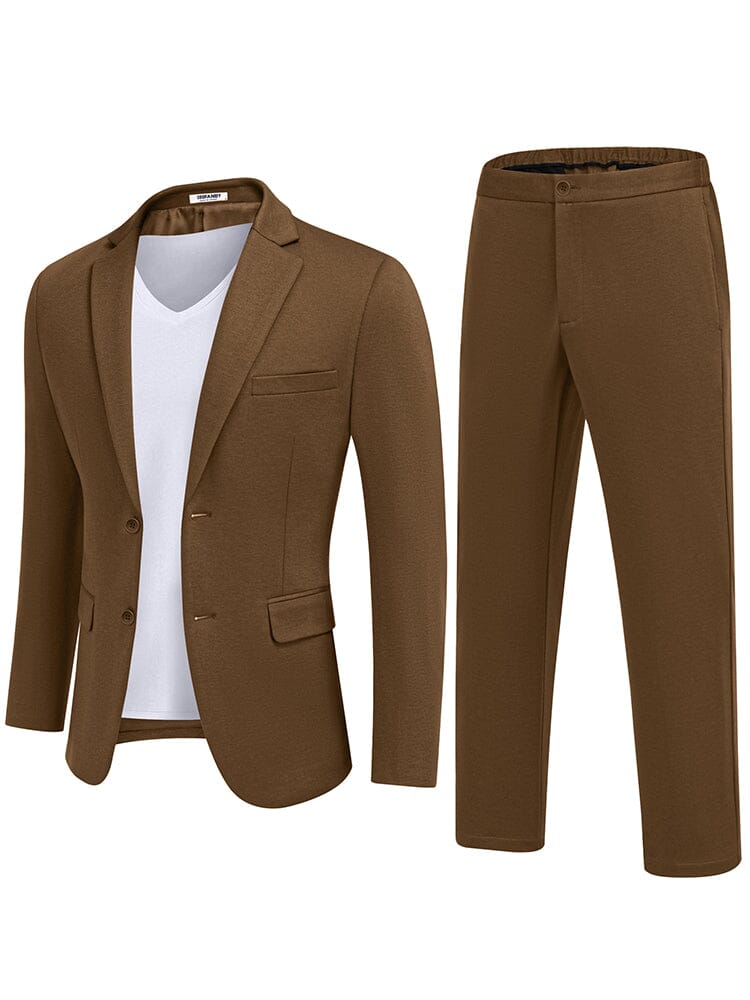 Casual 2-Piece Blazer Set (US Only) Suit Set coofandy Brown S