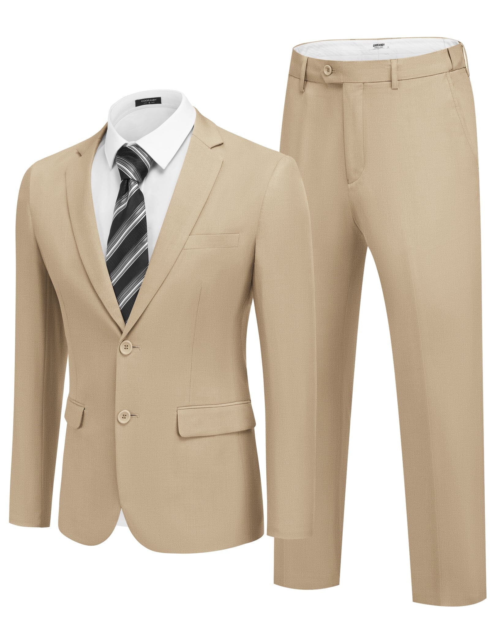 Casual Premium 2-Piece Suit Sets (US Only) Suit Set coofandy Khaki S