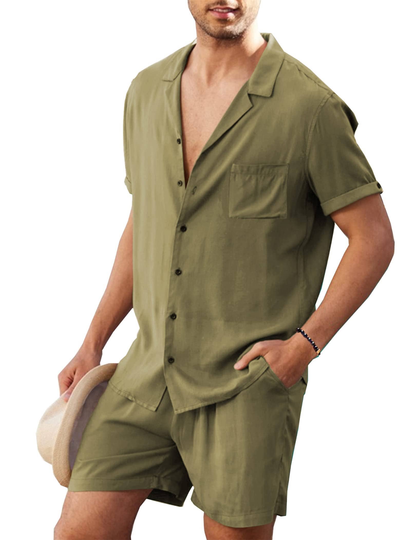 Coofandy 2 Pieces Beach Shirt Set (US Only) Sets coofandy Army Green S