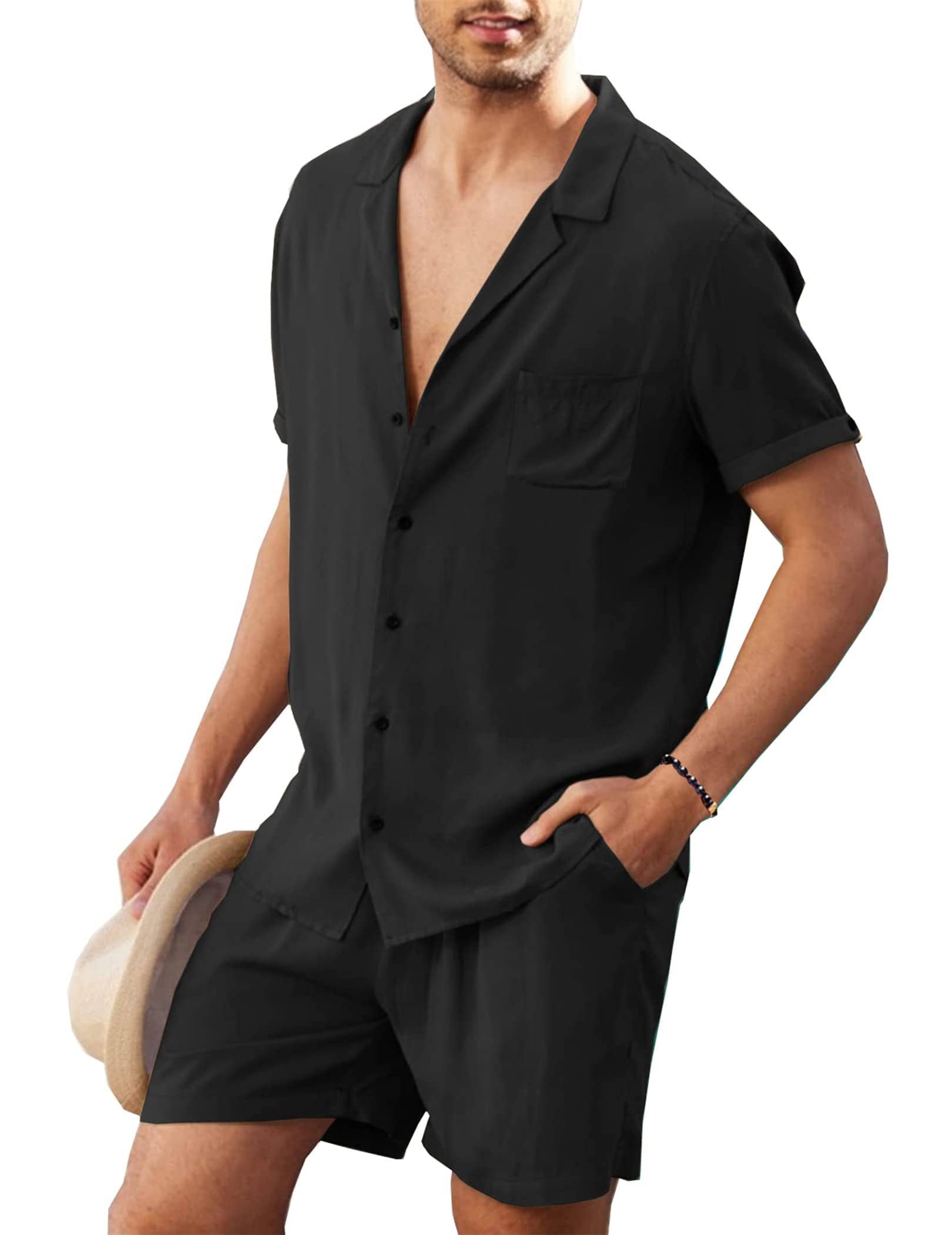 Coofandy 2 Pieces Beach Shirt Set (US Only) Sets coofandy Black S