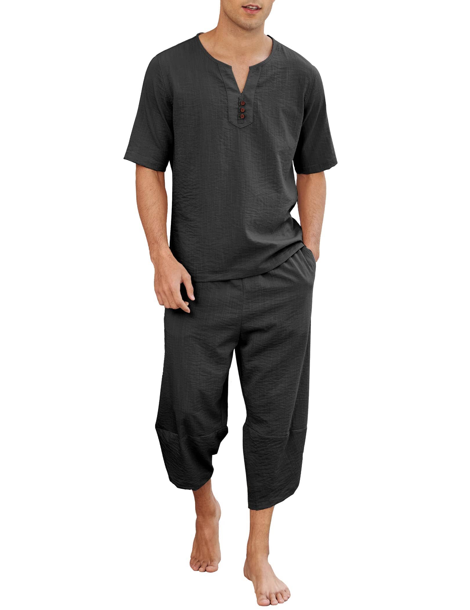 Coofandy 2 Pieces Linen Style Set Outfits (US Only) Sets coofandy Black S