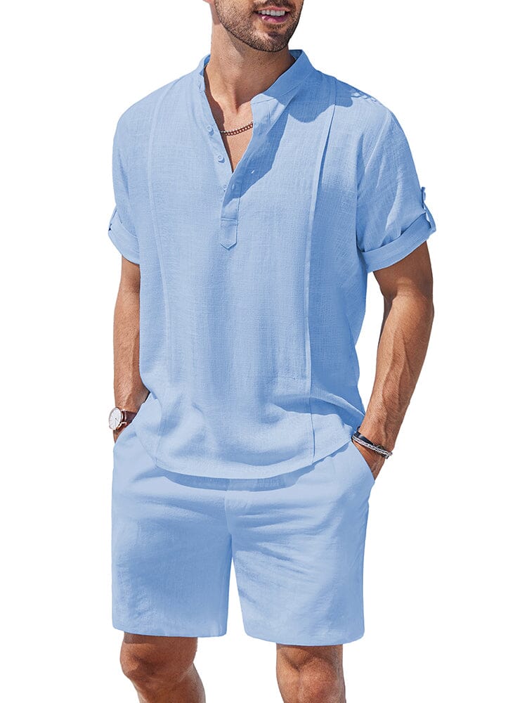 Cozy Lightweight Solid Shirt Sets (US Only) Beach Sets coofandy Clear Blue S