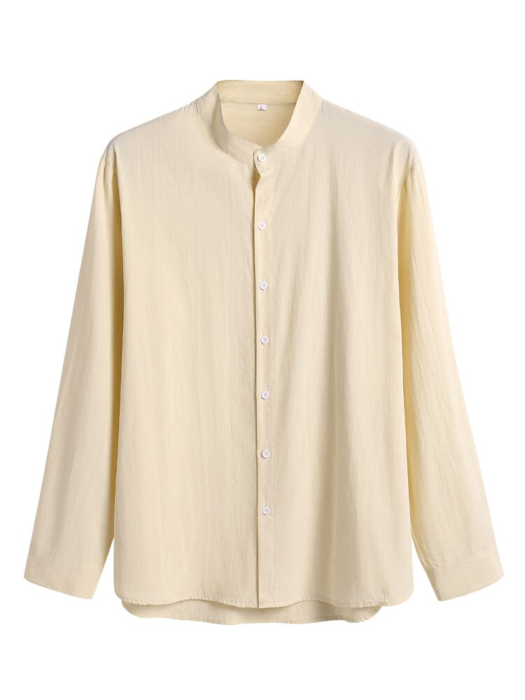 Casual Solid Color Cotton Linen Beach Shirt Set