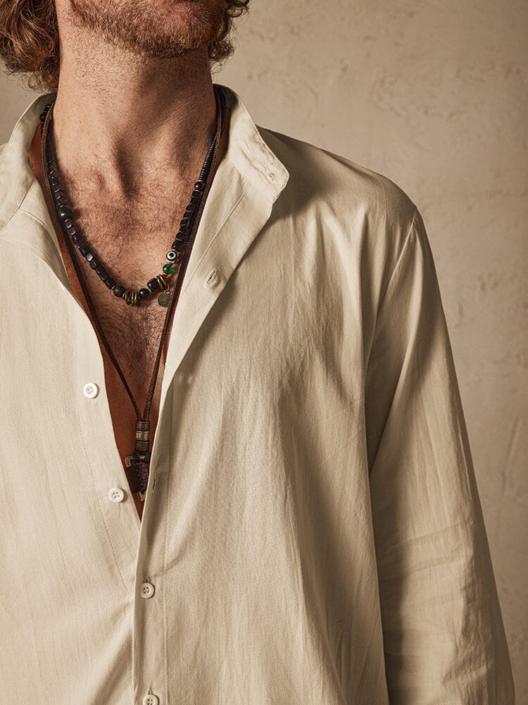 Casual Solid Color Cotton Linen Beach Shirt Set