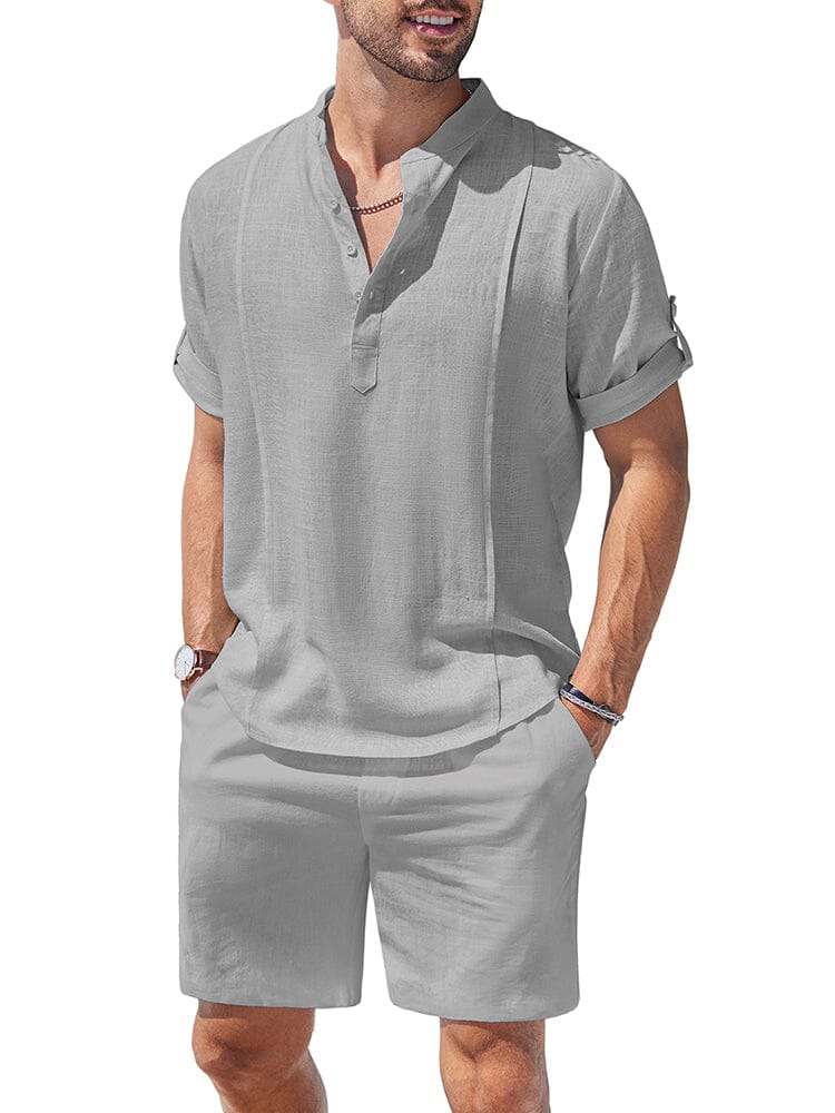 Cozy Lightweight Solid Shirt Sets (US Only) Beach Sets coofandy Light Grey S