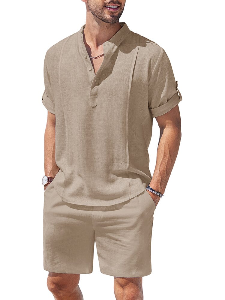 Cozy Lightweight Solid Shirt Sets (US Only) Beach Sets coofandy Khaki S