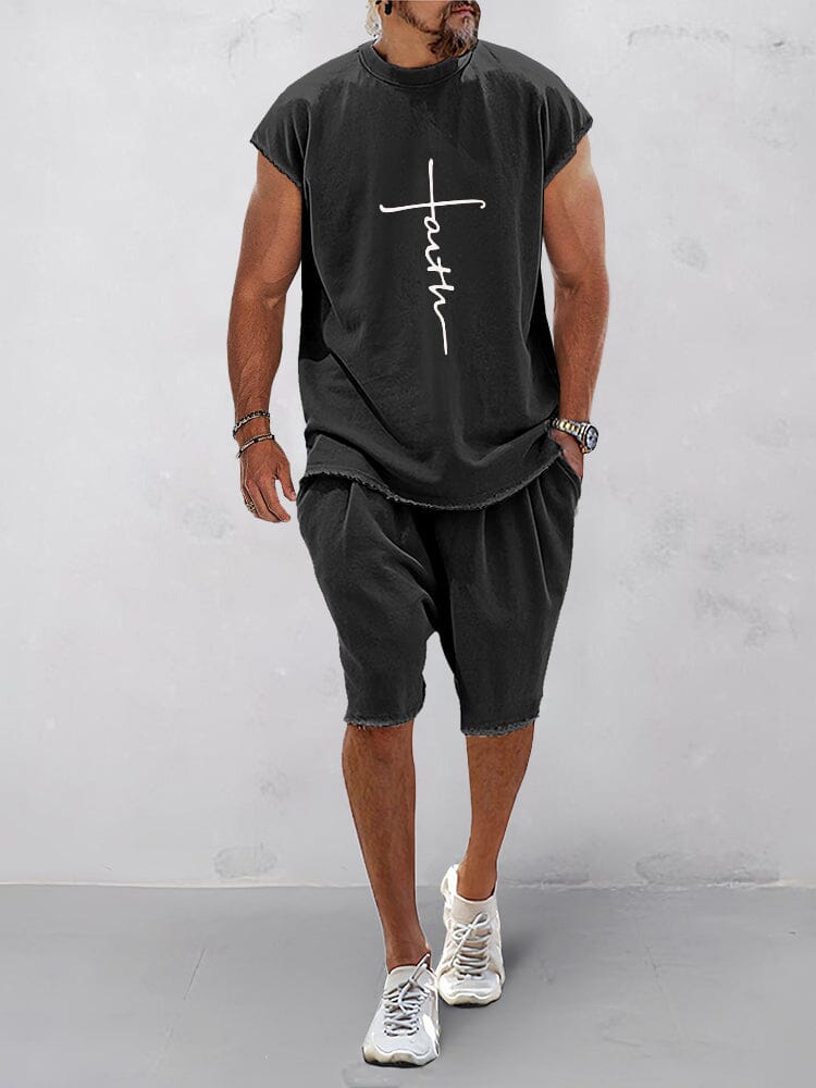 Casual Short Sleeve Sports Tee Set Sports Set coofandy Black M