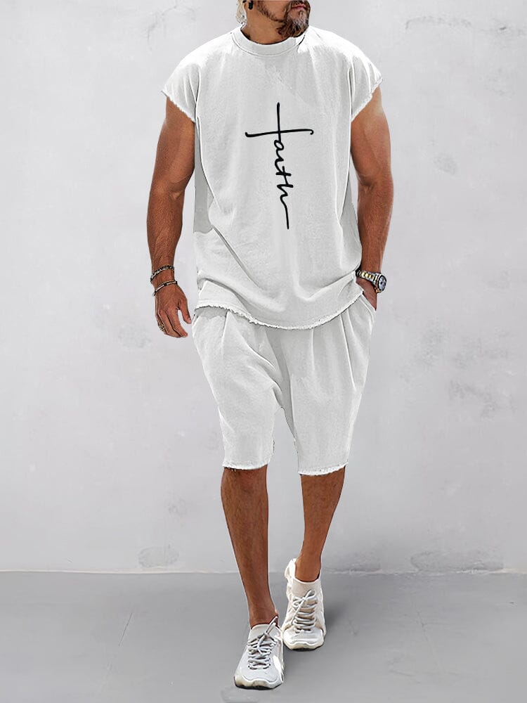 Casual Short Sleeve Sports Tee Set Sports Set coofandy White M