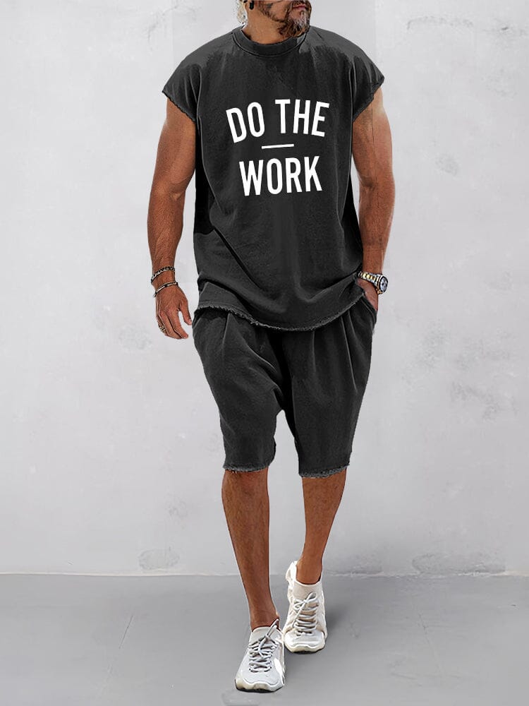 Casual Loose Fit Word Printed Sports Set Sports Set coofandy Black M