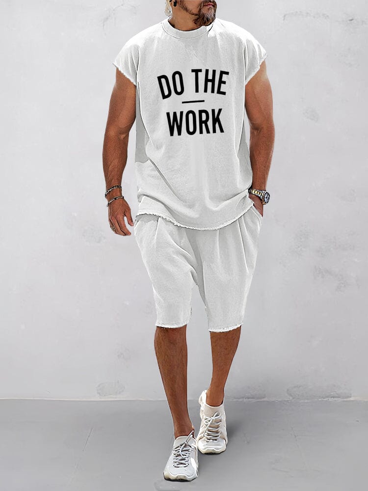 Casual Loose Fit Word Printed Sports Set Sports Set coofandy White M