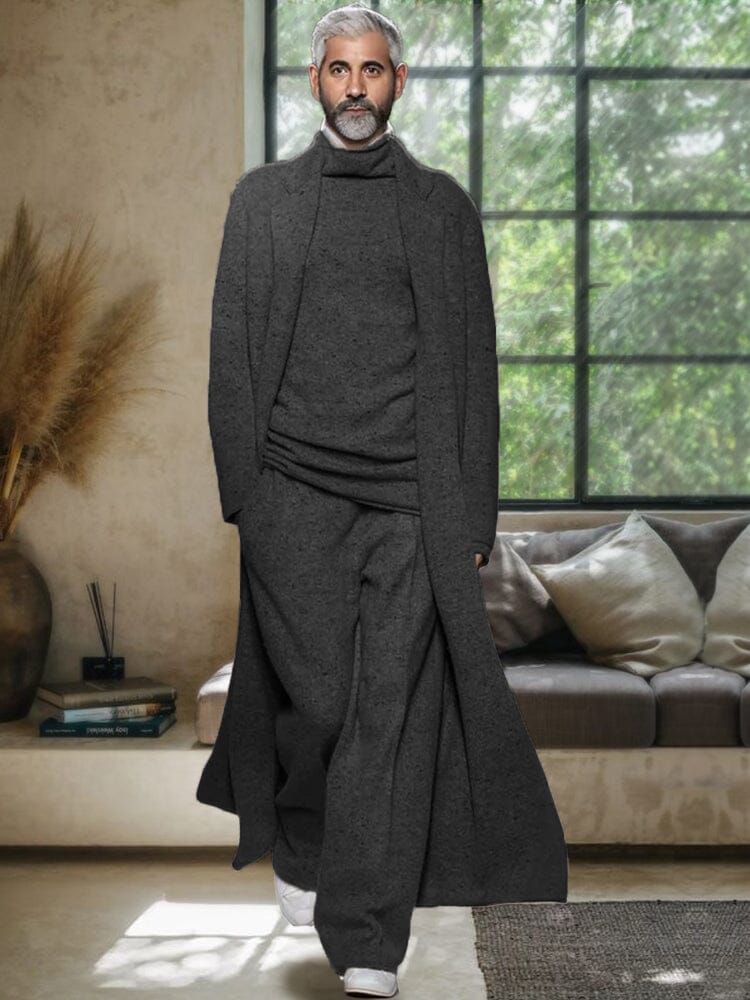 Casual Minimalism 3-Piece Outfits Sets coofandy Black-Long Outerwear M