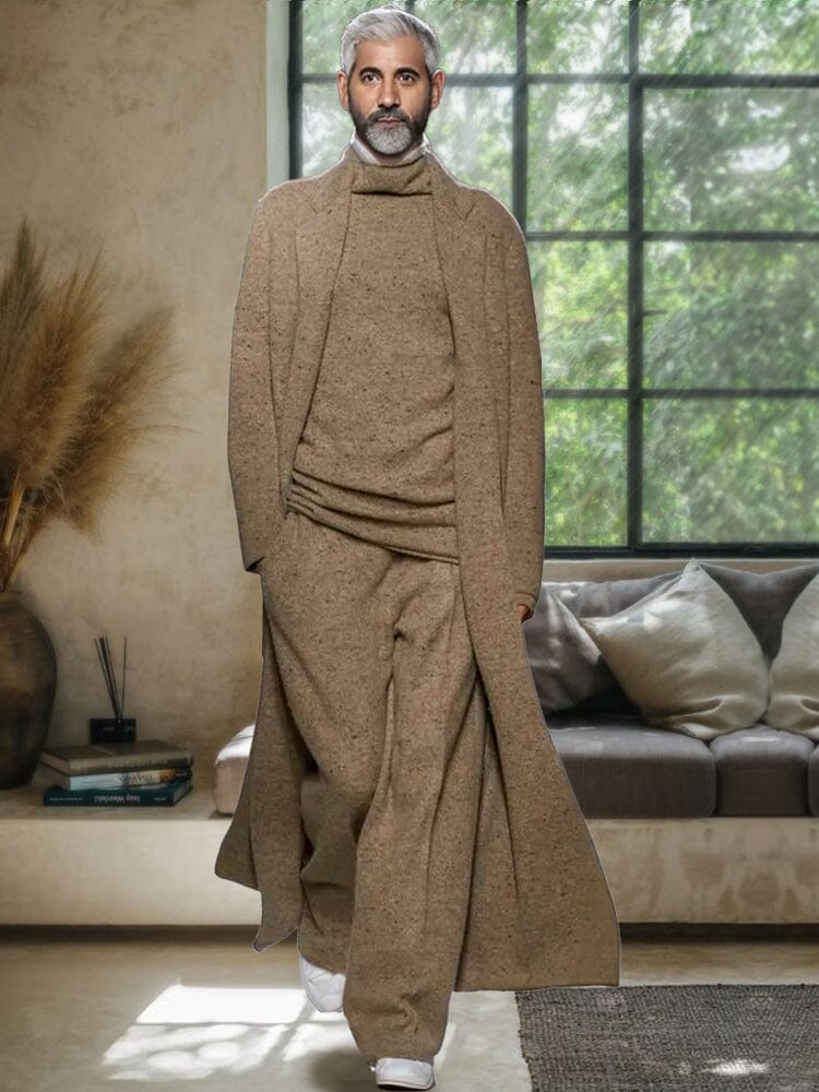 Casual Minimalism 3-Piece Outfits Sets coofandy Coffee-Long Outerwear S
