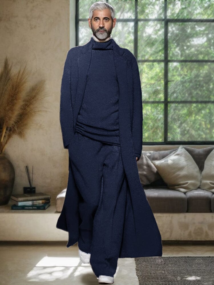 Casual Minimalism 3-Piece Outfits Sets coofandy Navy Blue-Long Outerwear M