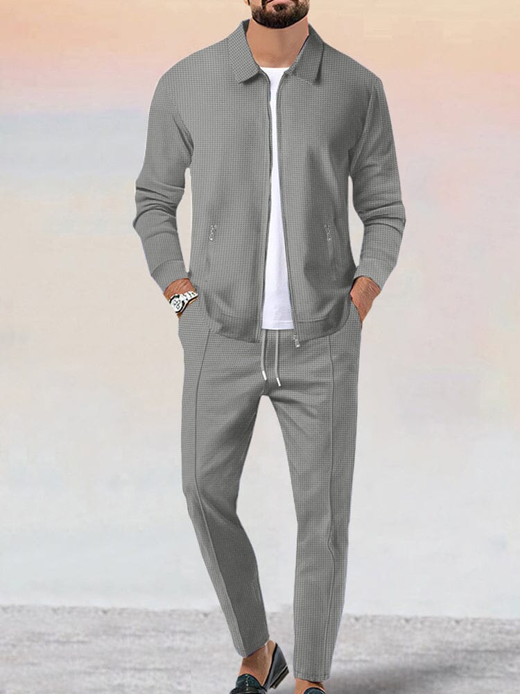 Casual Soft Waffle Jacket Set Sets coofandy Light Gray M