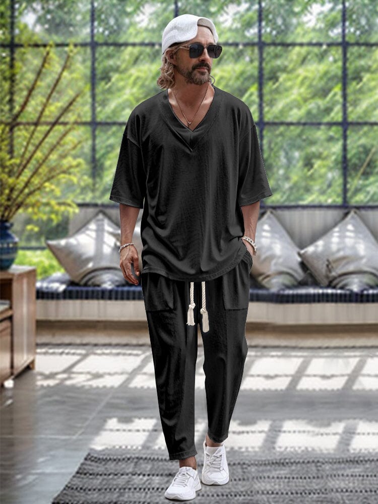 Casual Trendy 2-Piece T-shirt Set Sets coofandy Black M
