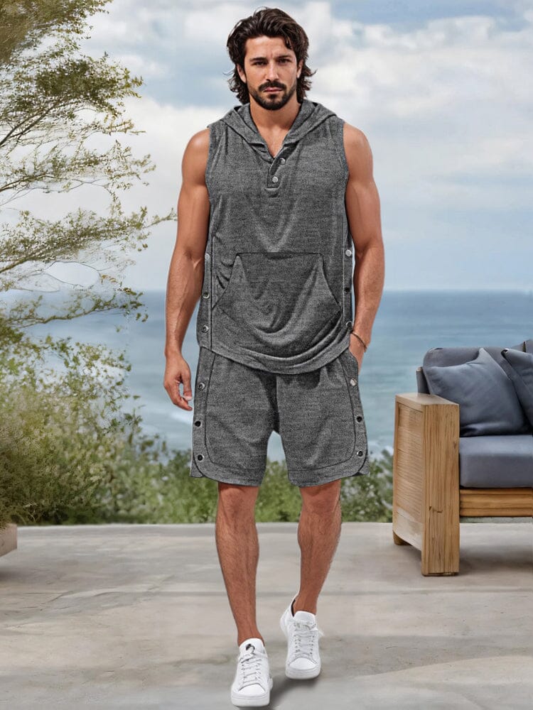 Athleisure Hooded 2-Piece Outfits Sets coofandy Dark Gray M