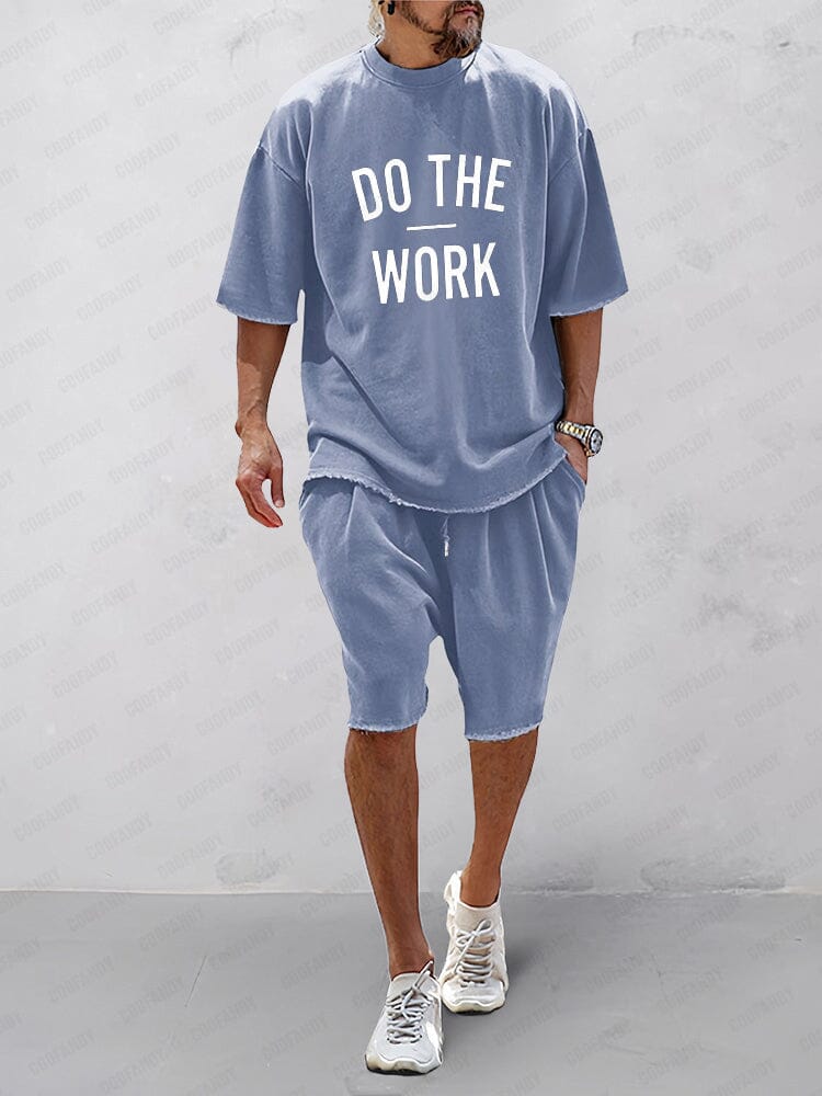 Casual 100% Cotton Word Printed Tracksuit Set Sets coofandy Blue M