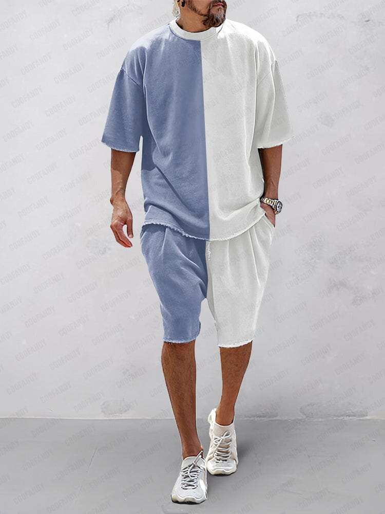 Casual 100% Cotton Color Block Tracksuit Set Sets coofandy Blue M