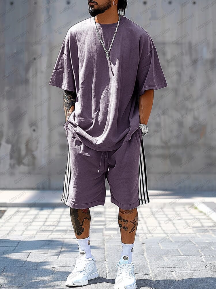 Classic 100% Cotton Matching Tracksuit Set Sports Set coofandy Purple M