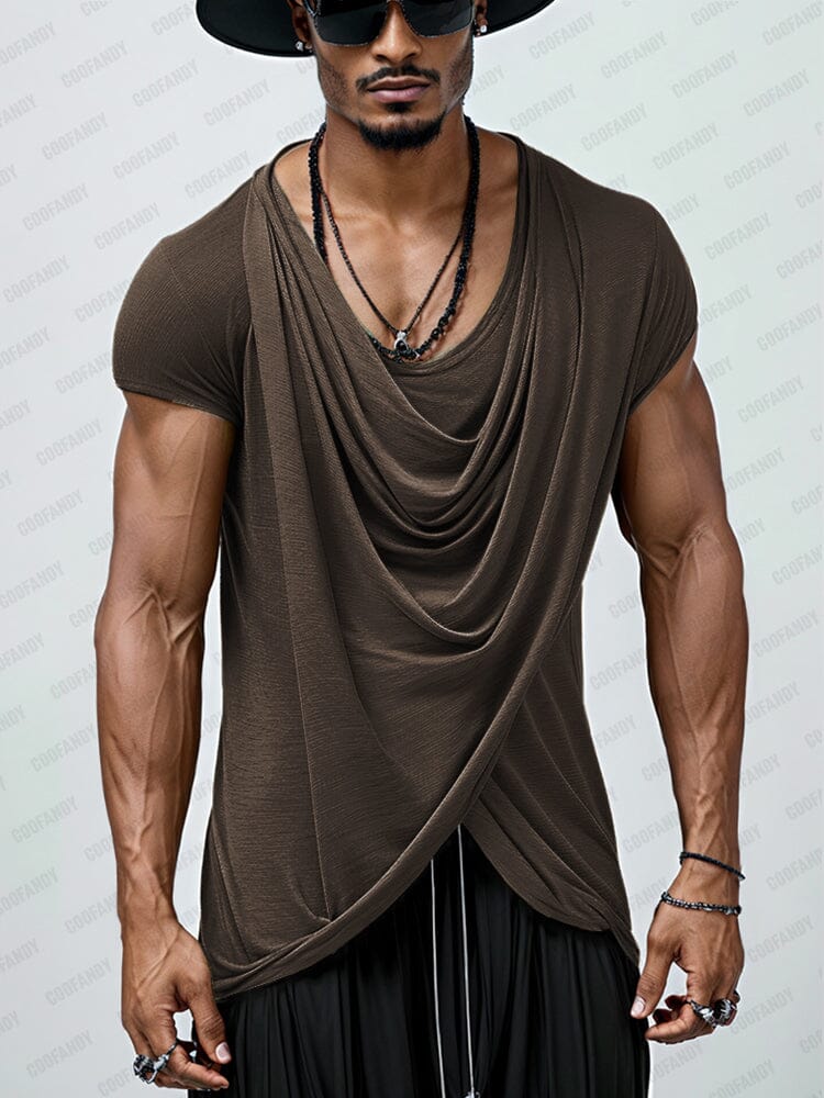 Casual Soft Touch Draped Top T-shirt coofandy Brown M