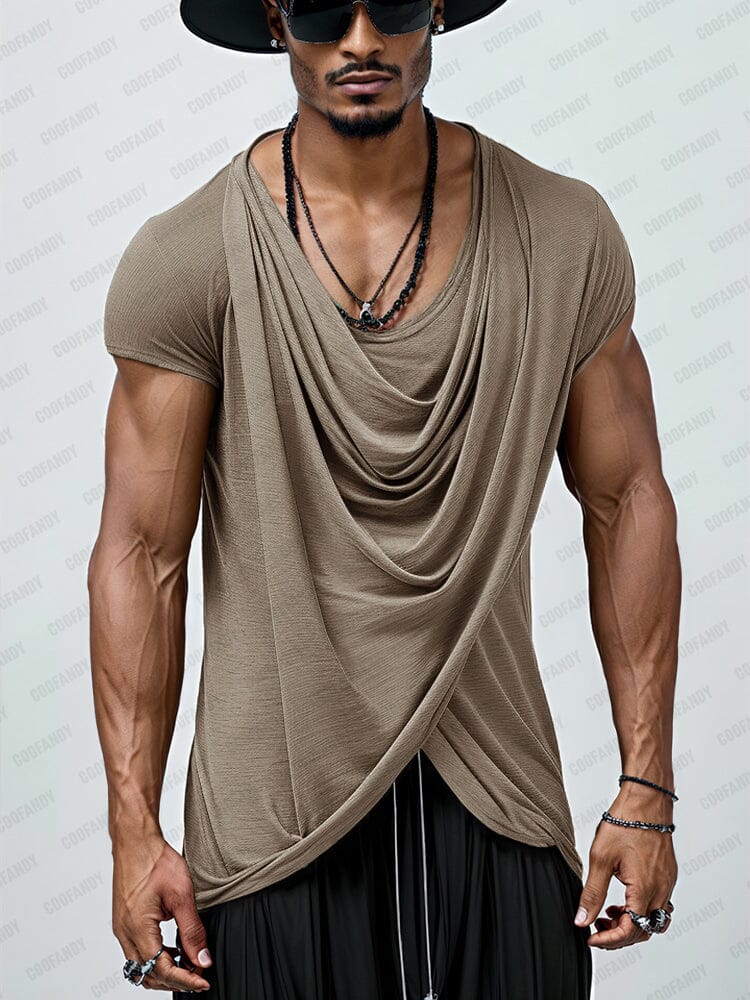 Casual Soft Touch Draped Top T-shirt coofandy Khaki M