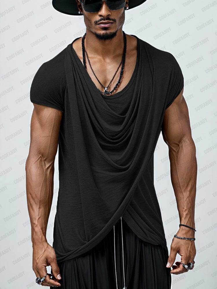 Casual Soft Touch Draped Top T-shirt coofandy Black M