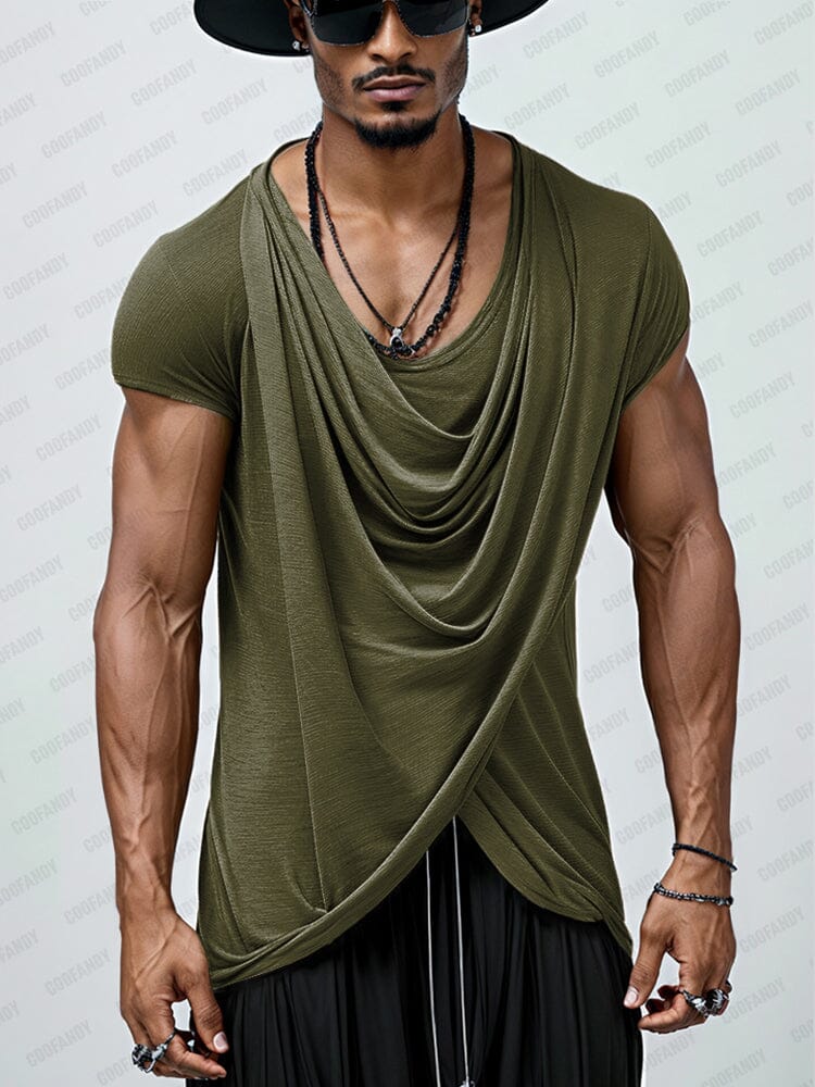 Casual Soft Touch Draped Top T-shirt coofandy Army Green M