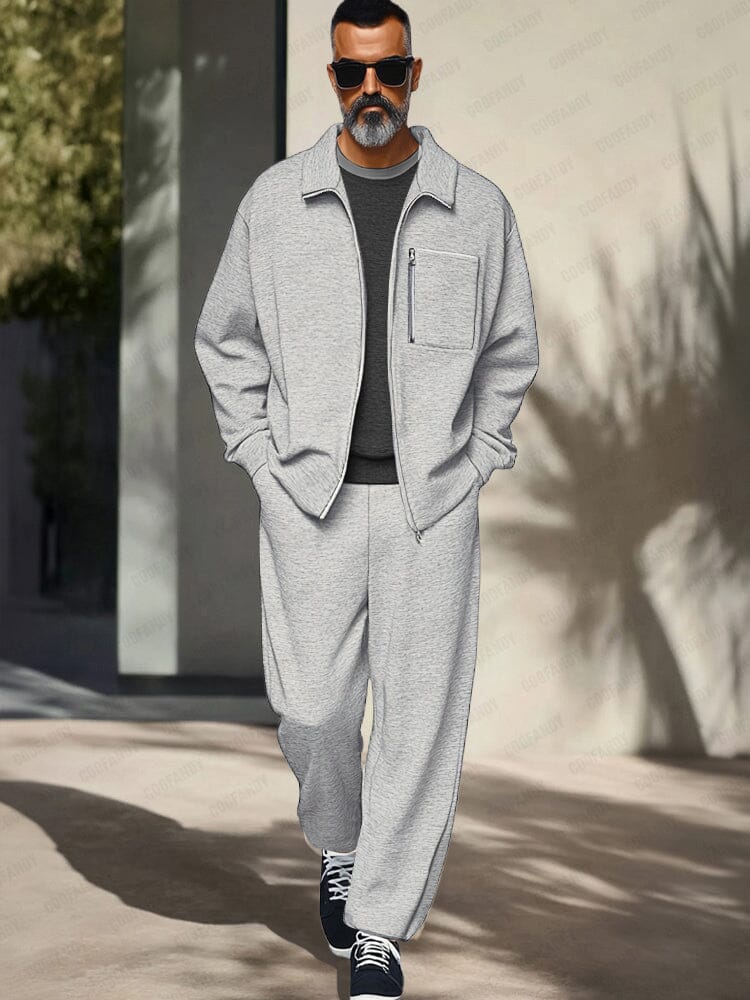 Athleisure Regular Fit Jacket Set Sets coofandy Light Grey M