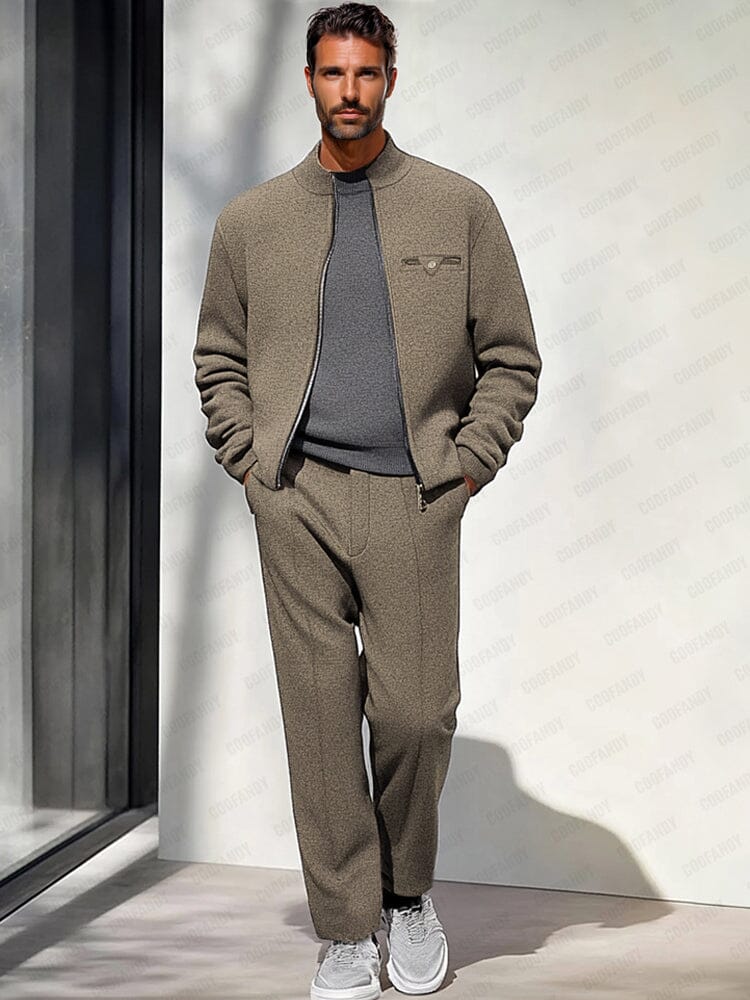 Comfy Luxe Jacket Pants Set Sets coofandy Khaki M