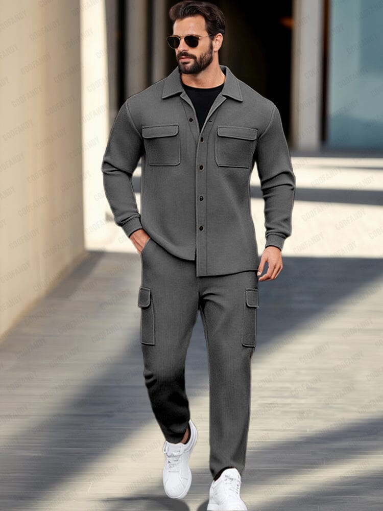 Cargo Style 2-Piece Outfits Sets coofandy Gray M