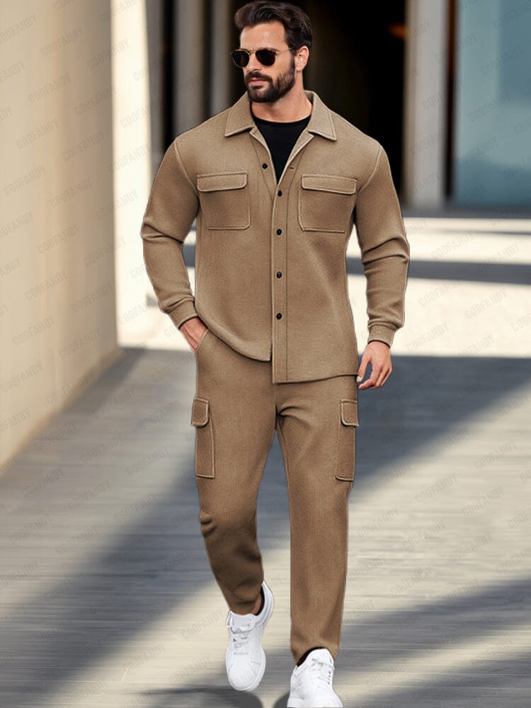 Cargo Style 2-Piece Outfits Sets coofandy Khaki M
