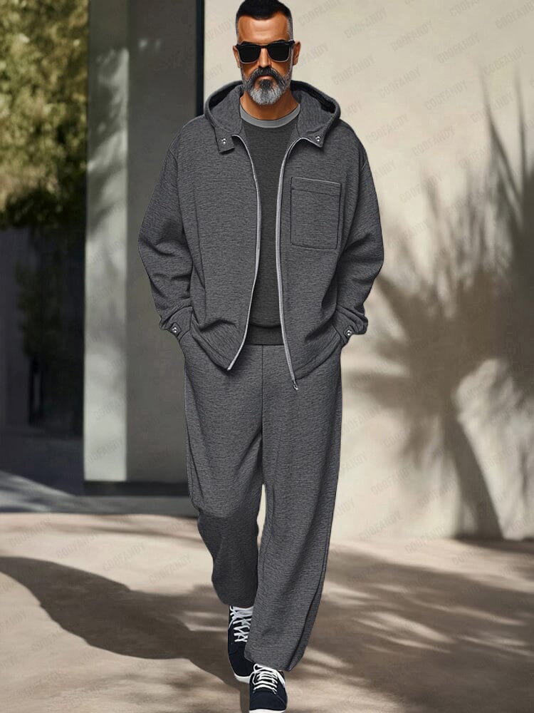 Athleisure Hooded Jacket Pants Set Sets coofandy Dark Gray M