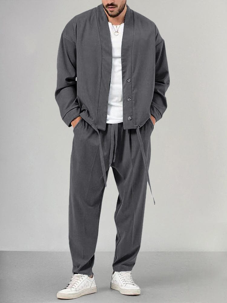 Casual 2-Piece Jacket Sets Sets coofandy Dark Gray M