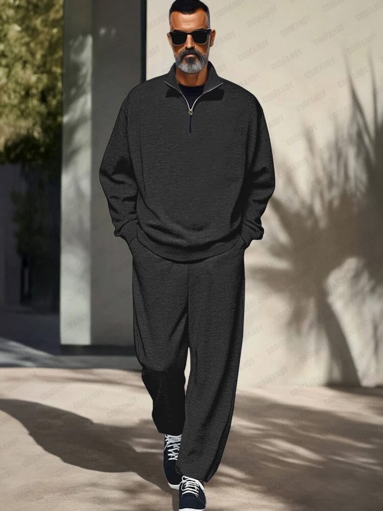 Athleisure Stand Collar 2-Piece Set Sets coofandy Black M