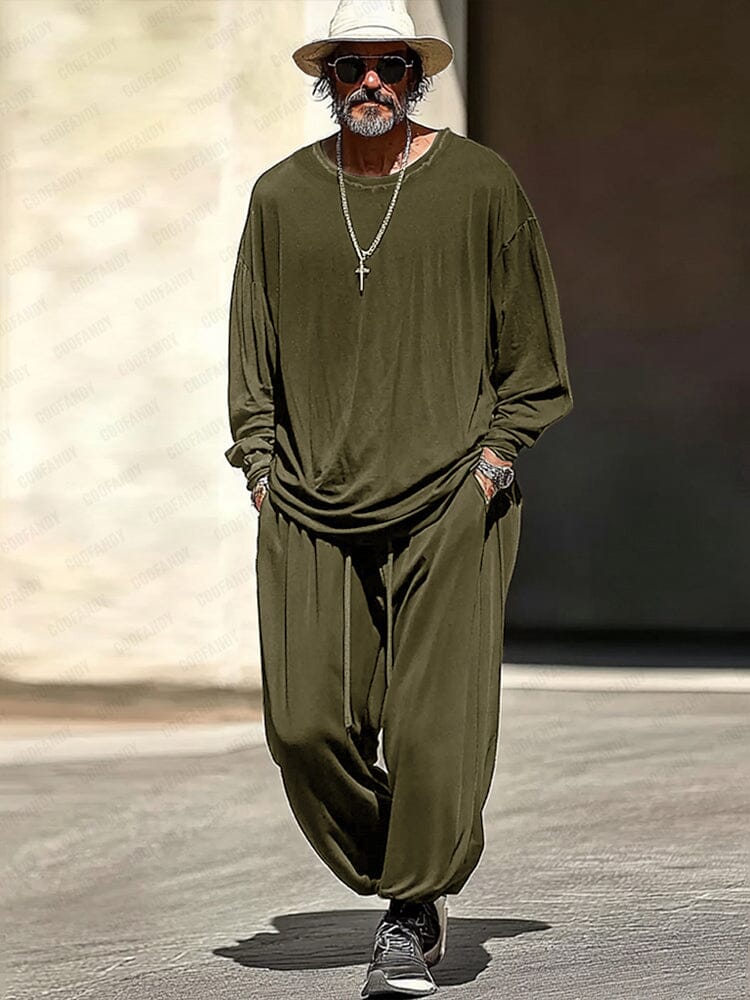 Casual Raw Edge Neck Top Pants Set Sets coofandy Army Green M
