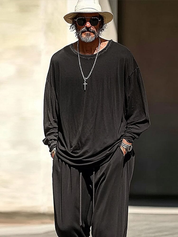 Casual Raw Edge Neck Top Pants Set