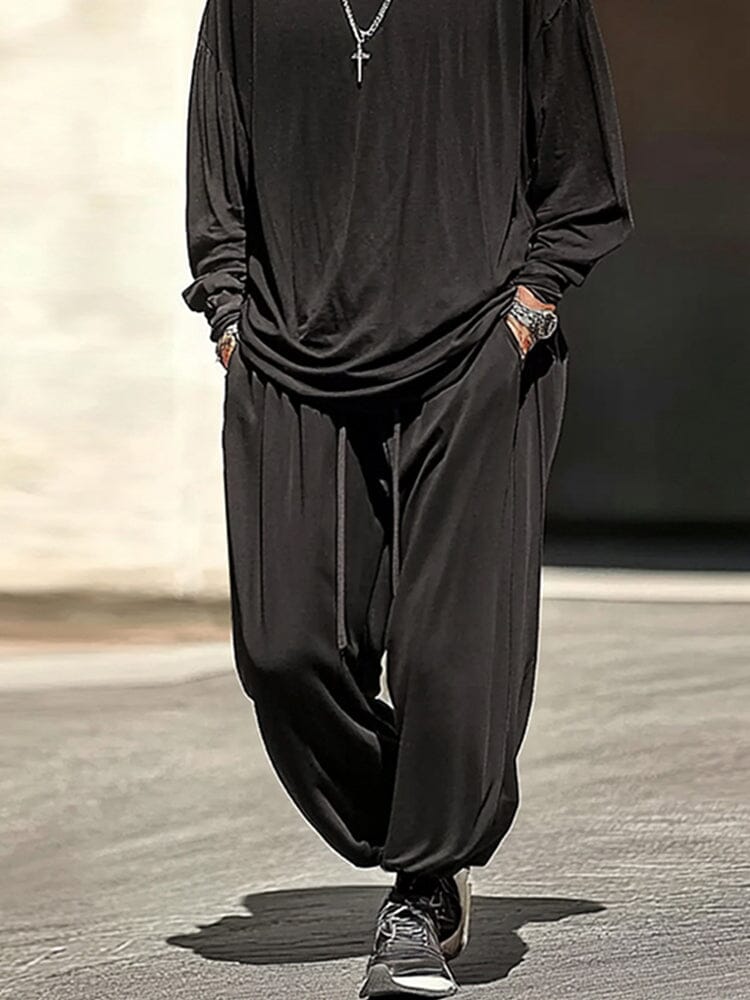 Casual Raw Edge Neck Top Pants Set