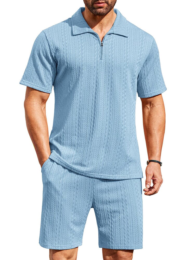 Athleisure 2 Pieces Jogging Outfits Sets coofandy Light Blue S