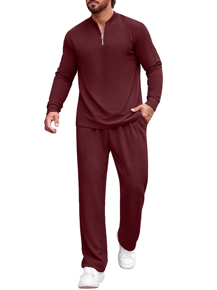 Athleisure Polo Jogging Outfits (US Only) Sets coofandy Wine Red S