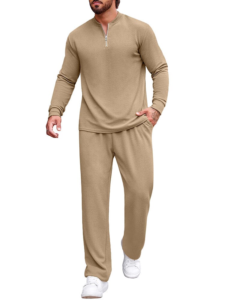 Athleisure Polo Jogging Outfits (US Only) Sets coofandy Khaki S