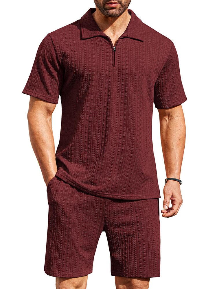Athleisure 2 Pieces Jogging Outfits Sets coofandy Wine Red S